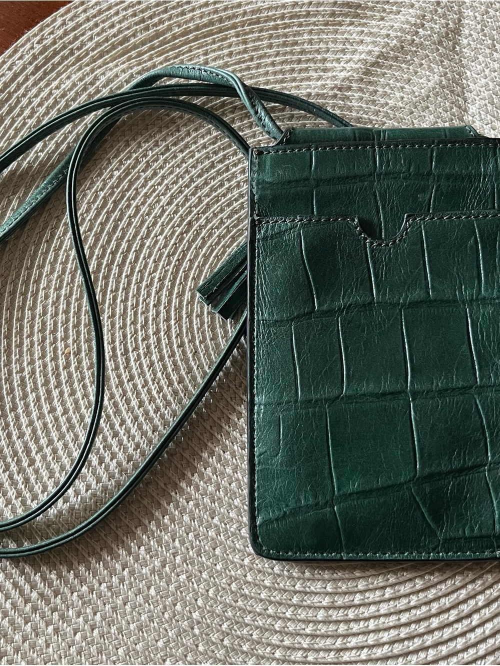 Conte Croc-Embossed Deep Green Crossbody Phone Pouch